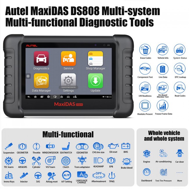 100% Original AUTEL MaxiDAS DS808 KIT DS808K Tablet Diagnostic Tool Full Set Online Update (Upgraded Version of DS708)