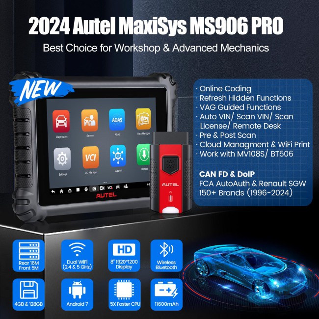 2024 Autel Maxisys MS906 Pro Car Diagnostic Scan Tool with Advanced ECU Coding OBD2/OBD1 Bi-Directional 40+ Service