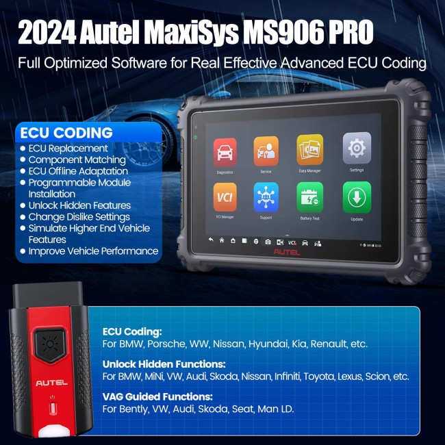 2024 Autel Maxisys MS906 Pro Car Diagnostic Scan Tool with Advanced ECU Coding OBD2/OBD1 Bi-Directional 40+ Service