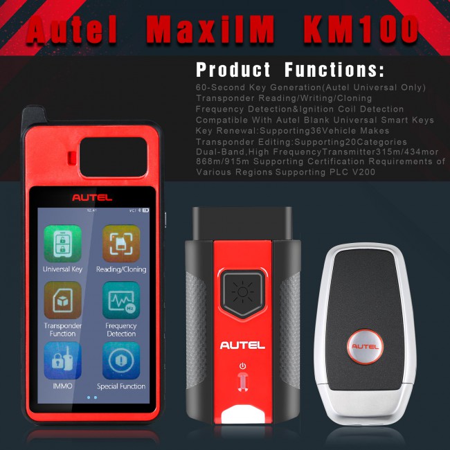 2024 Autel MaxiIM KM100 Auto Key IMMO Universal Key Generator Kit with 5pcs of Rador Ikey 3 Buttons and 4 Buttons for 700+ Vehicles
