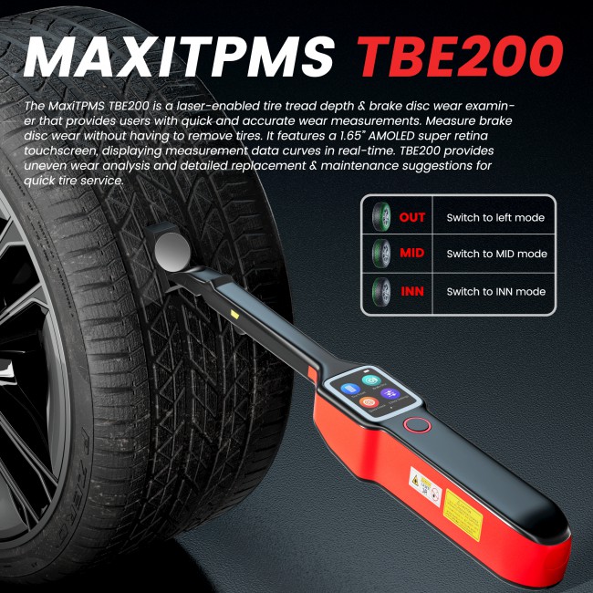 Autel MaxiTPMS TBE200E Tire Brake Examiner Newest Laser Tire Tread Depth Brake Disc Wear 2 in 1 Tester Work with ITS600E