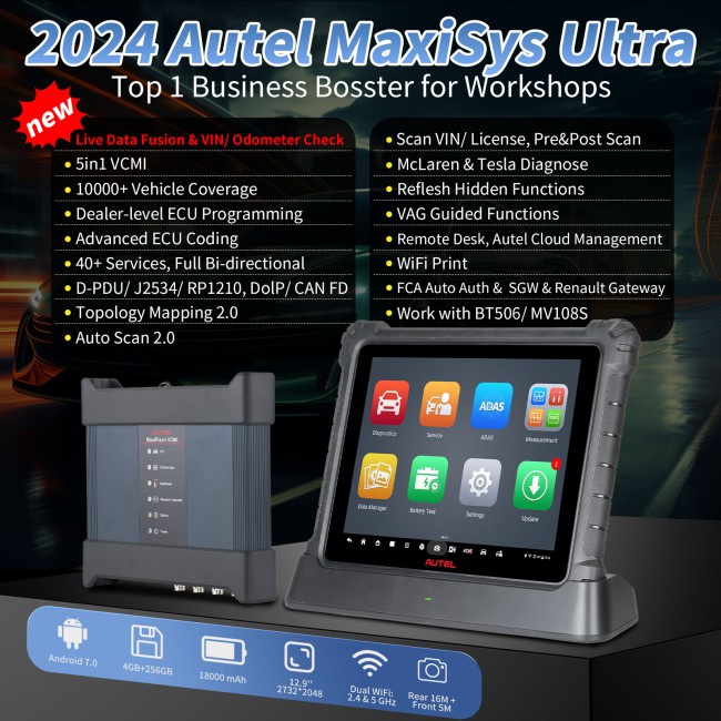 2024 Autel Maxisys Ultra Diagnostic Tablet Autel MSUltra with Advanced 5-in-1 MaxiFlash VCMI Guidance Function and Topology Mapping