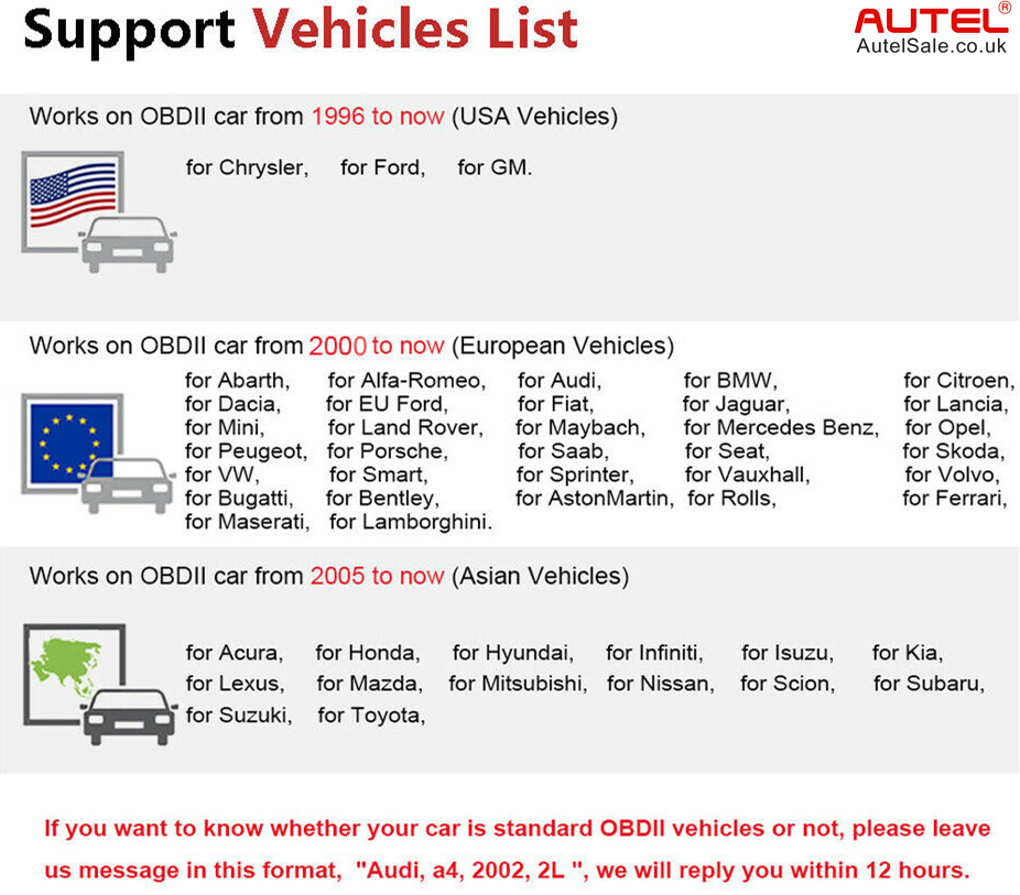 Autel MaxiLink ML329 Supported Vehicle Models