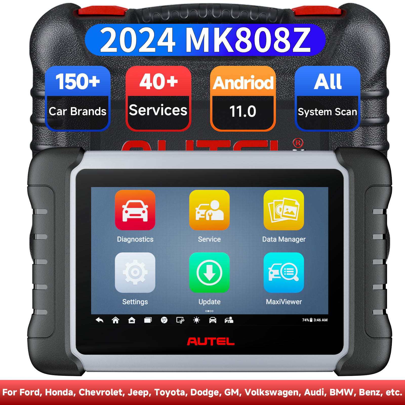 Autel MaxiCOM MK808BT Pro OBD2 Diagnostic Scan Tool - 2024 Version